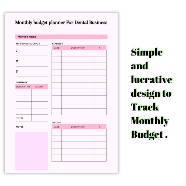 The Ultimate Dental Business Toolkit of monthly budget planner